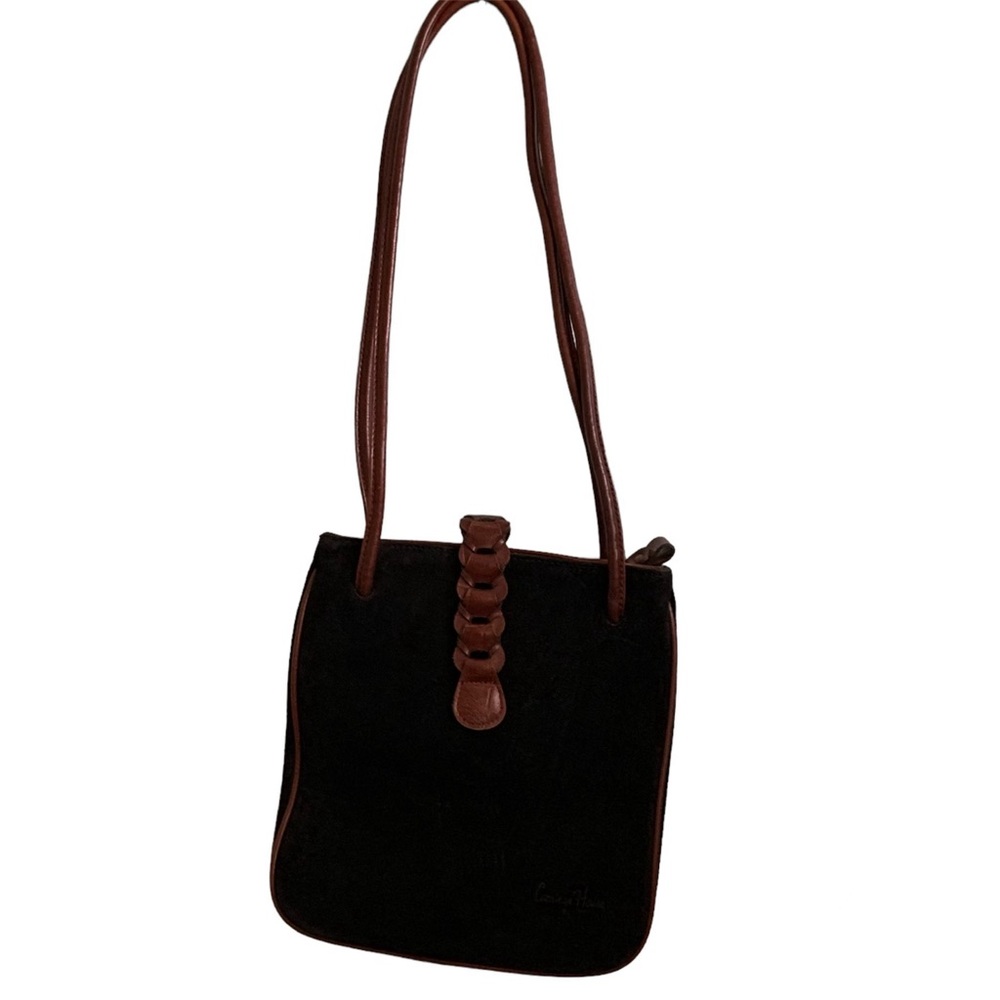 5for20 Carriage House vintage black suede purse Wbrown leather trim shoulder bag